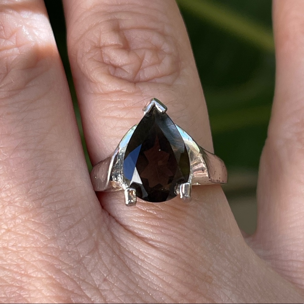 Smokey quartz sterling silver plated size 8 ring - Picture 5 of 12